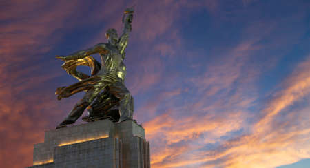 Famous soviet monument Rabochiy i Kolkhoznitsa (Worker and Kolkhoz Woman or Worker and Collective Farmer) of sculptor Vera Mukhina, Moscow, Russia. Made of in 1937のeditorial素材