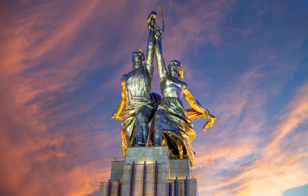 Famous soviet monument Rabochiy i Kolkhoznitsa (Worker and Kolkhoz Woman or Worker and Collective Farmer) of sculptor Vera Mukhina, Moscow, Russia. Made of in 1937のeditorial素材