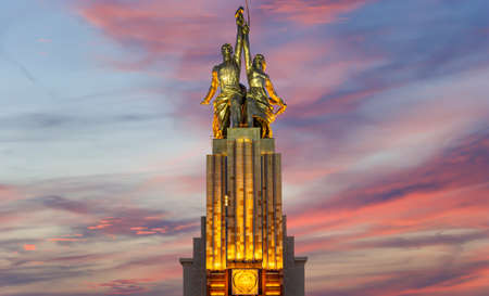 Famous soviet monument Rabochiy i Kolkhoznitsa (Worker and Kolkhoz Woman or Worker and Collective Farmer) of sculptor Vera Mukhina, Moscow, Russia. Made of in 1937のeditorial素材
