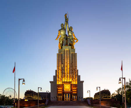 Famous soviet monument Rabochiy i Kolkhoznitsa (Worker and Kolkhoz Woman or Worker and Collective Farmer) of sculptor Vera Mukhina, Moscow, Russia. Made of in 1937のeditorial素材