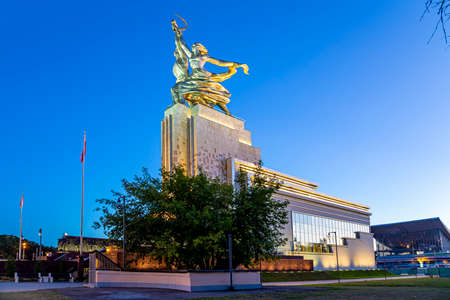 Famous soviet monument Rabochiy i Kolkhoznitsa (Worker and Kolkhoz Woman or Worker and Collective Farmer) of sculptor Vera Mukhina, Moscow, Russia. Made of in 1937のeditorial素材
