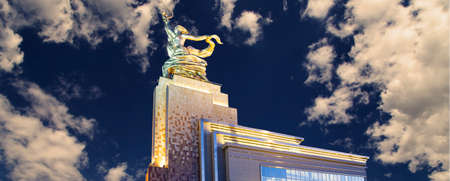 Famous soviet monument Rabochiy i Kolkhoznitsa (Worker and Kolkhoz Woman or Worker and Collective Farmer) of sculptor Vera Mukhina, Moscow, Russia. Made of in 1937のeditorial素材