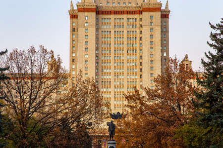 The Main building of Lomonosov Moscow State University on Sparrow Hills (autumn evening). It is the highest-ranking Russian educational institution. Russiaの写真素材