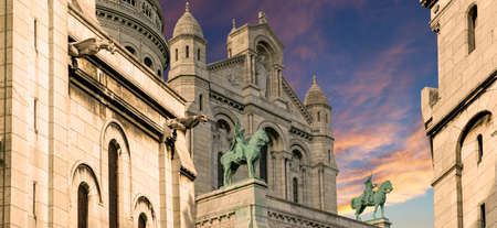 Basilica of the Sacred Heart of Paris, commonly known as Sacre-Coeur Basilica, located in the Montmartre district of Paris, Franceの写真素材