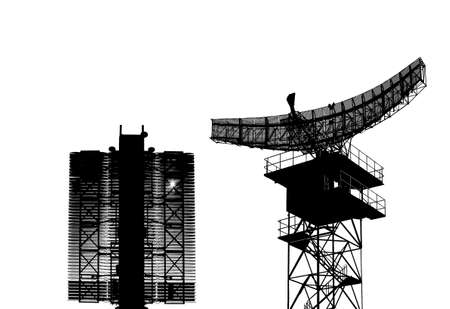 Contour air defense radars of military mobile anti aircraft systems (radar is designed and automatic tracking of targets and army missiles) , modern industry on a white background, Russiaの写真素材