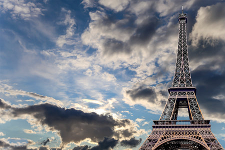 Eiffel Tower against the background of a beautiful sky with clouds. Paris, Franceの写真素材