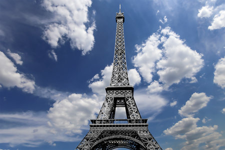 Eiffel Tower against the background of a beautiful sky with clouds. Paris, Franceの写真素材