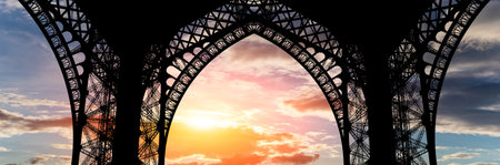 Eiffel Tower against the background of a beautiful sky at sunset. Paris, Franceの写真素材