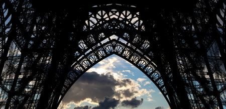 Eiffel Tower against the background of a beautiful sky with clouds. Paris, Franceの写真素材
