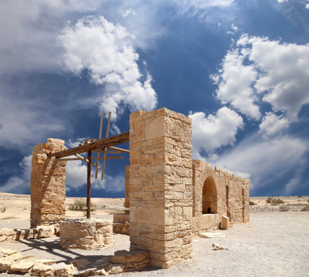 Quseir (Qasr) Amra desert castle (against the sky with clouds) near Amman, Jordan. World heritage with famous fresco's. Built in 8th century, of early Islamic art and architectureの写真素材