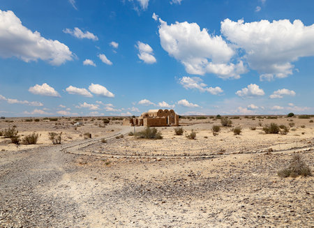 Quseir (Qasr) Amra desert castle (against the sky with clouds) near Amman, Jordan. World heritage with famous fresco's. Built in 8th century, of early Islamic art and architectureの写真素材