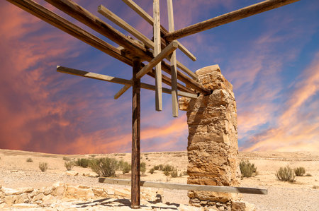 Quseir (Qasr) Amra desert castle (against the sky with clouds) near Amman, Jordan. World heritage with famous fresco's. Built in 8th century, of early Islamic art and architectureの写真素材