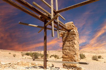 Quseir (Qasr) Amra desert castle (against the sky with clouds) near Amman, Jordan. World heritage with famous fresco's. Built in 8th century, of early Islamic art and architectureの写真素材
