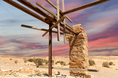 Quseir (Qasr) Amra desert castle (against the sky with clouds) near Amman, Jordan. World heritage with famous fresco's. Built in 8th century, of early Islamic art and architectureの写真素材