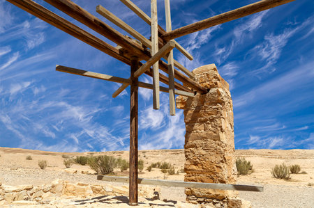 Quseir (Qasr) Amra desert castle (against the sky with clouds) near Amman, Jordan. World heritage with famous fresco's. Built in 8th century, of early Islamic art and architectureの写真素材