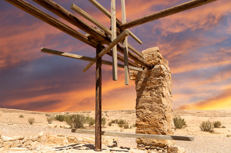 Quseir (Qasr) Amra desert castle (against the sky with clouds) near Amman, Jordan. World heritage with famous fresco's. Built in 8th century, of early Islamic art and architectureの写真素材