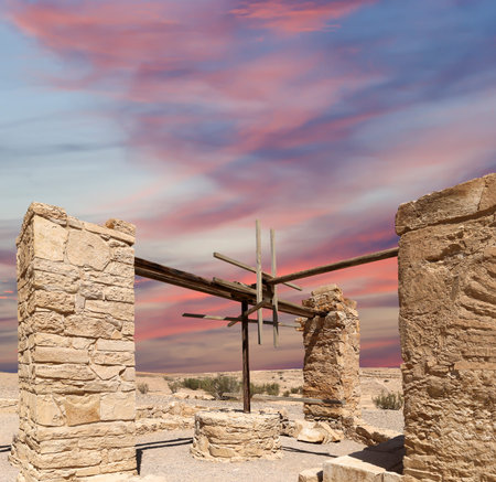 Quseir (Qasr) Amra desert castle (against the sky with clouds) near Amman, Jordan. Built in 8th century, of early Islamic art and architectureの写真素材