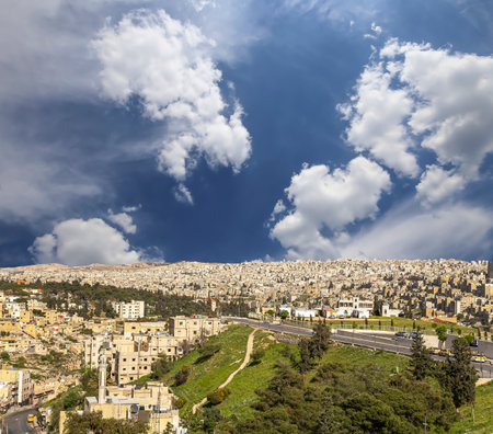 Amman city landmarks-- Citadel Hill, Jordan. Against the background of a beautiful sky with cloudsの写真素材