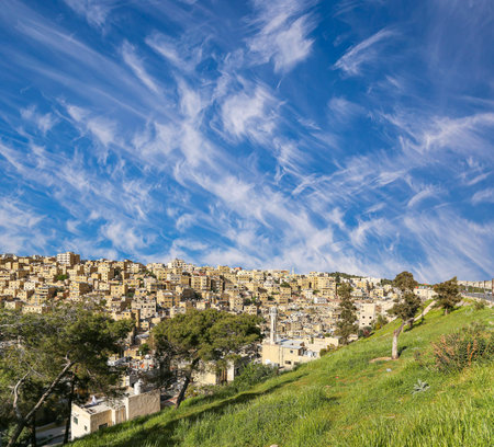Amman city landmarks-- old roman Citadel Hill, Jordan. Against the background of a beautiful sky...