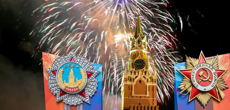 Moscow Kremlin and fireworks in honor of Victory Day celebration (WWII), Russia-- the most popular view.の写真素材