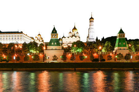 Night view of the Moscow Kremlin, Russiaの写真素材