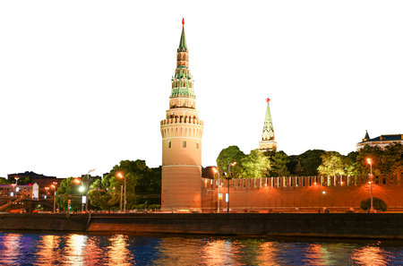 Night view of the Moscow Kremlin, Russiaの写真素材