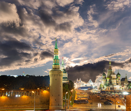 Night view of the Moscow Kremlin, Russia (the most popular view). Against the background of a beautiful sky with cloudsの写真素材
