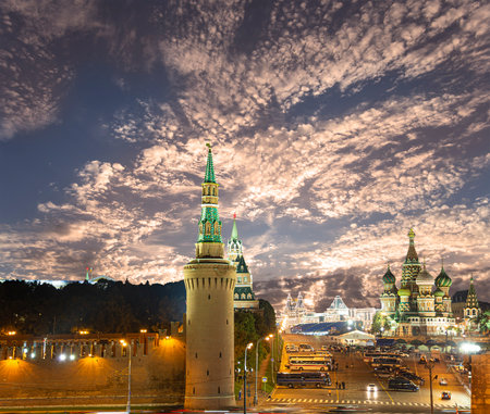 Night view of the Moscow Kremlin, Russia (the most popular view). Against the background of a beautiful sky with cloudsの写真素材