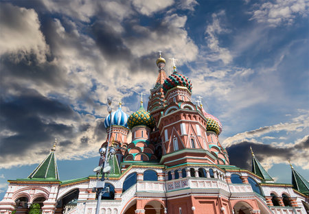 Temple of Basil the Blessed, Red Square, Moscow, Russia. Against the clouds.の写真素材