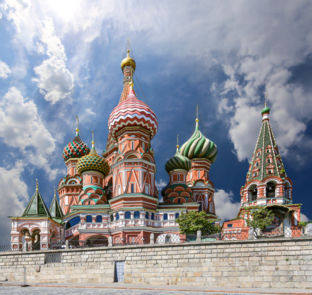 Temple of Basil the Blessed, Red Square, Moscow, Russia. Against the clouds.の写真素材