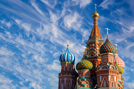 Temple of Basil the Blessed, Red Square, Moscow, Russia. Against the clouds.の写真素材
