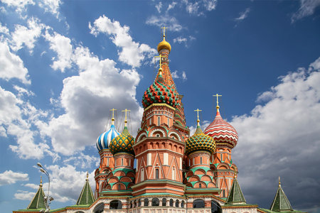 Temple of Basil the Blessed, Red Square, Moscow, Russia. Against the clouds.