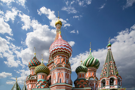 Temple of Basil the Blessed, Red Square, Moscow, Russia. Against the clouds.の写真素材