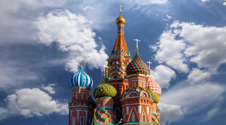 Temple of Basil the Blessed, Red Square, Moscow, Russia. Against the clouds.の写真素材