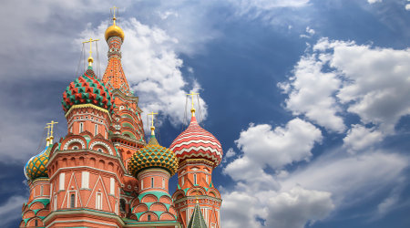 Temple of Basil the Blessed, Red Square, Moscow, Russia. Against the clouds.の写真素材