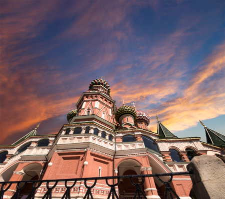 Temple of Basil the Blessed, Red Square, Moscow, Russia. Against the sunset.の写真素材
