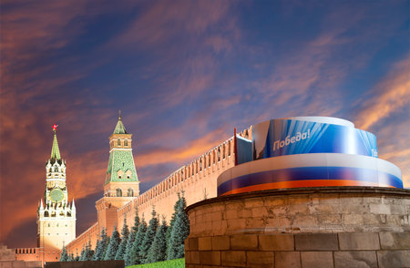 Moscow Kremlin (with decorations for the holiday of May 9 in honor of Victory Day celebration (WWII). Against the sky with clouds, Russia. TRANSLATION: Victory!の写真素材