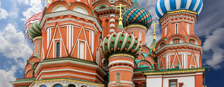 Temple of Basil the Blessed, Red Square, Moscow, Russia. Against the clouds