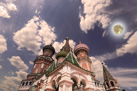 Temple of Basil the Blessed, Red Square, Moscow, Russia. With supermoonの写真素材