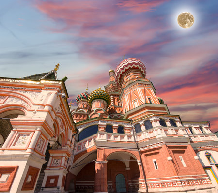 Temple of Basil the Blessed, Red Square, Moscow, Russia. With supermoonの写真素材