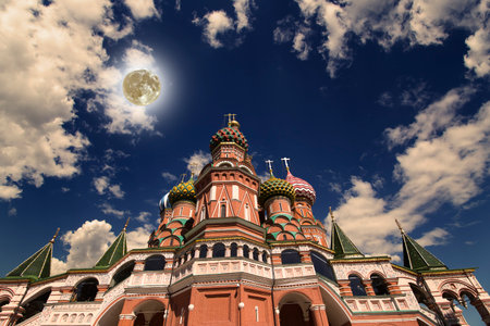 Temple of Basil the Blessed, Red Square, Moscow, Russia. With supermoonの写真素材