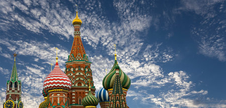 Temple of Basil the Blessed, Red Square, Moscow, Russia. Against the clouds.の写真素材