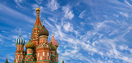 Temple of Basil the Blessed, Red Square, Moscow, Russia. Against the clouds.
