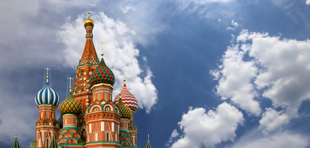 Temple of Basil the Blessed, Red Square, Moscow, Russia. Against the clouds.