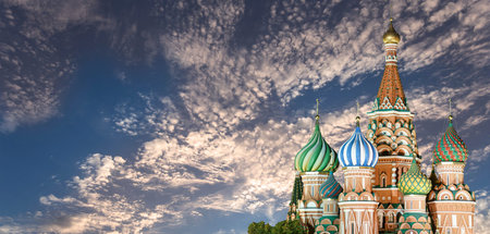 Temple of Basil the Blessed, Red Square, Moscow, Russia. Against the clouds.