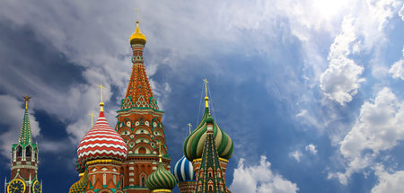 Temple of Basil the Blessed, Red Square, Moscow, Russia. Against the clouds.