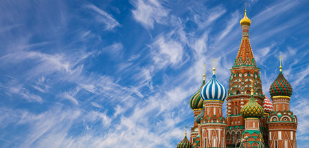 Temple of Basil the Blessed, Red Square, Moscow, Russia. Against the clouds.の写真素材