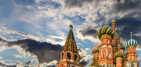 Temple of Basil the Blessed, Red Square, Moscow, Russia. Against the clouds.