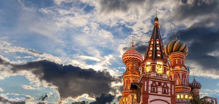 Temple of Basil the Blessed, Red Square, Moscow, Russia. Against the clouds.
