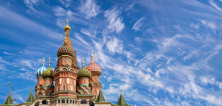 Temple of Basil the Blessed, Red Square, Moscow, Russia. Against the clouds.